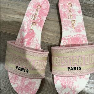Pink Toile Slide Sandals